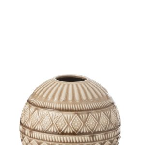 J-Line vaas Bol Etnisch – porselein – beige – large – Ø 19 cm