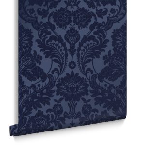 Graham & Brown Vliesbehang – Gothic Damask Flock Cobalt – 10mx52cm