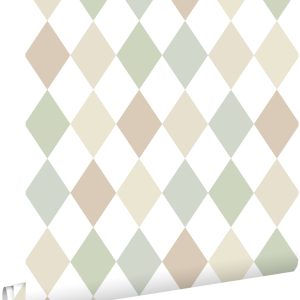 ESTAhome behang ruitjes beige, blauw en groen – 50 x 900 cm – 131760