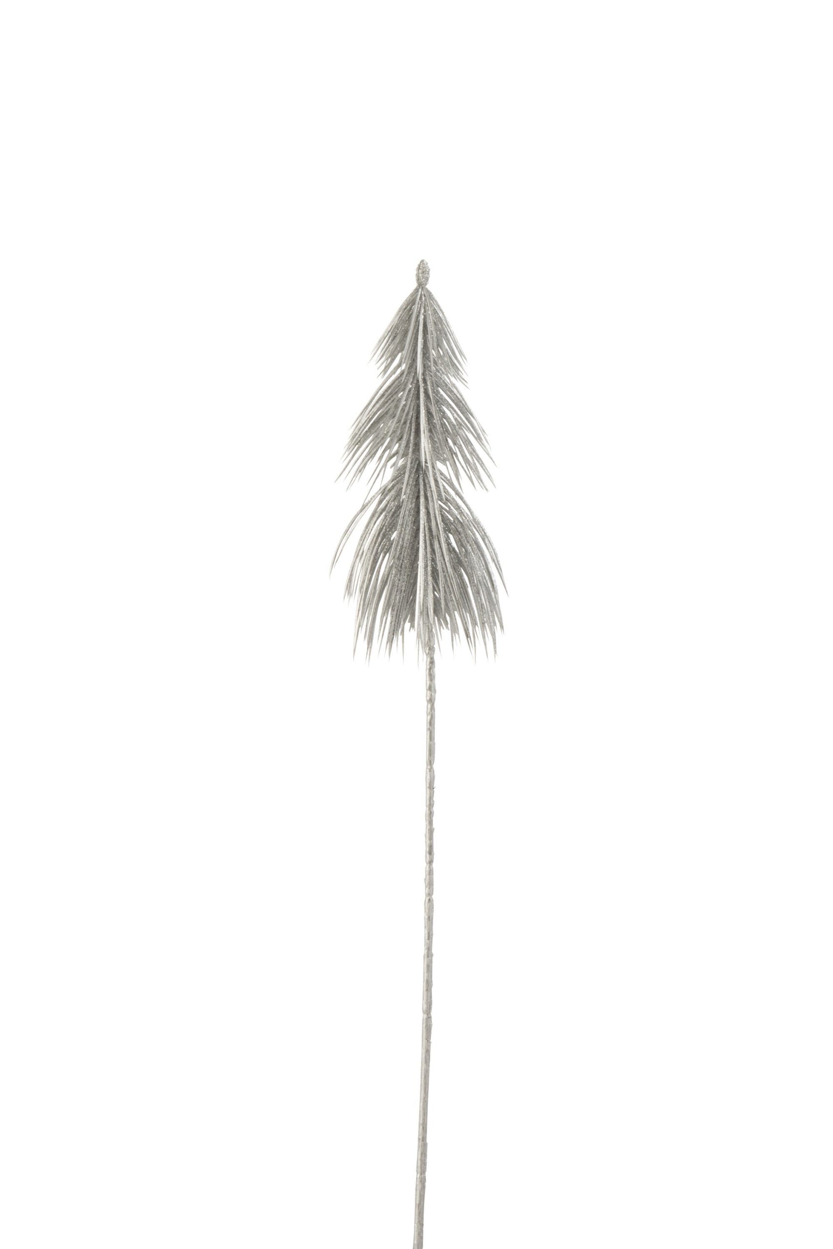 J-Line decoratie tak Dennenboom Glitter - kunststof - zilver - 24 stuk