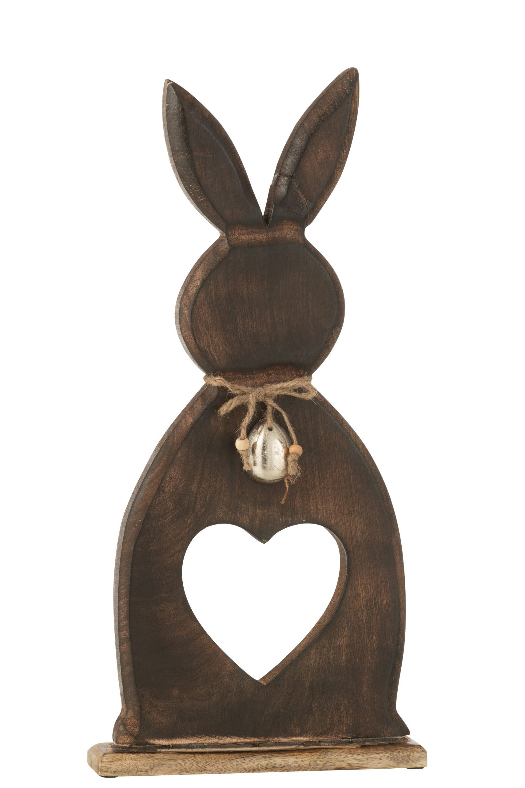 J-Line decoratie Konijn Hart + Ei - hout - donkerbruin - large