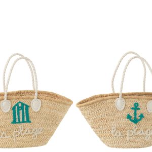 J-Line strandtas La Plage – maïs – naturel/wit/azuur – 2 stuks