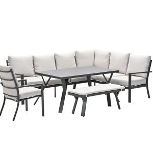 Sergio aluminium lounge-diningset – 8-persoons – rechts – zand