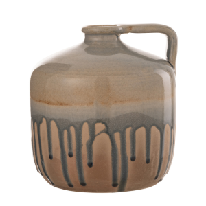 J-Line vaas Kruik Handvat – keramiek – beige/grijs – small – Ø 21 cm
