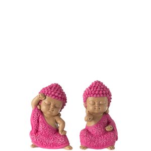 J-Line figuur Monnik Vechten – polyresin – roze – 2 stuks