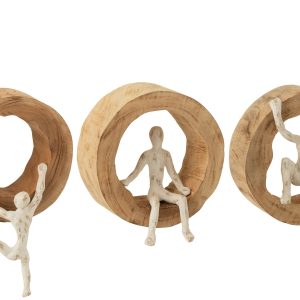 J-Line wanddecoratie Figuur Klimmen – hout/aluminium – naturel/wit – 3