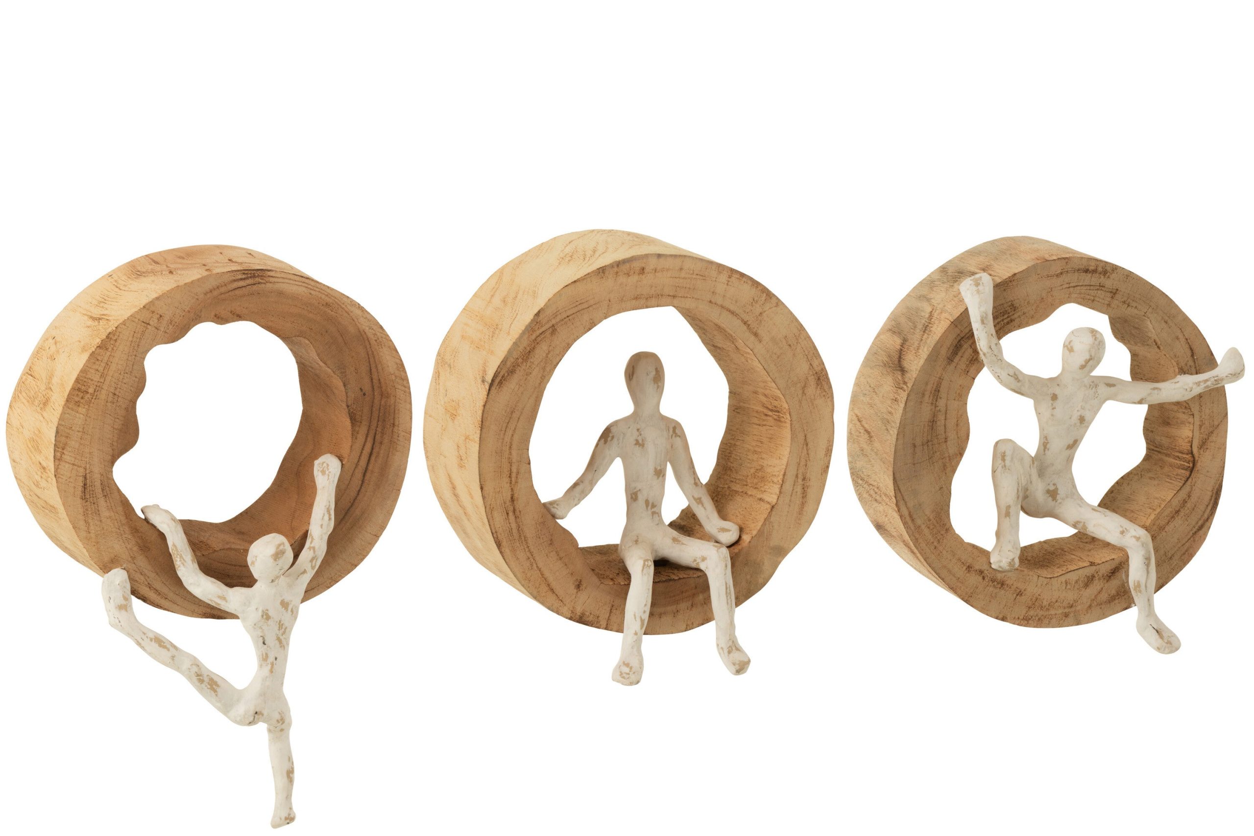 J-Line wanddecoratie Figuur Klimmen - hout/aluminium - naturel/wit - 3