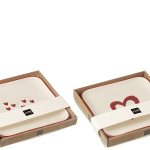 J-Line bord Harten – porselein – wit/rood – 2 stuks J-Line bord Harten – porselein – wit/rood – 2 stuks