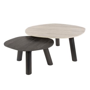Giga Meubel Salontafel Twin – Zwart/Grijs Travertin – Set van 2 Giga Meubel Salontafel Twin – Zwart/Grijs Travertin – Set van 2