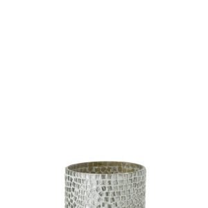 J-Line windlicht Mozaiek – glas – wit/zilver – small J-Line windlicht Mozaiek – glas – wit/zilver – small