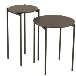 J-Line bijzettafel Rond – hout/metaal – donkerbruin – set van 2