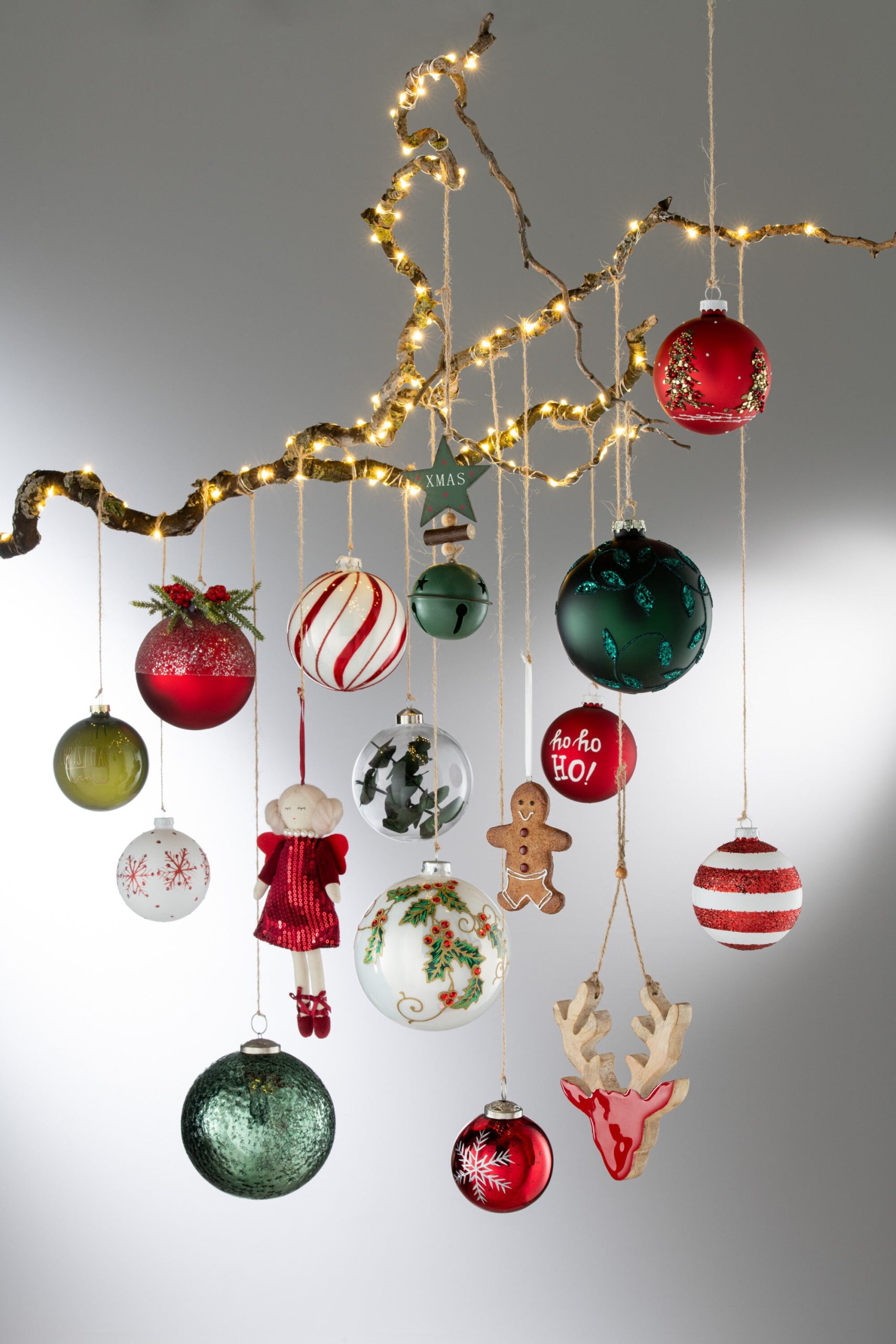 J-Line kerstbal Sneeuwvlokken Glitter - glas - wit/rood - small - doos