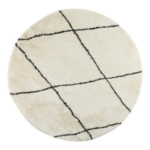 Interieur05 Berber Rond vloerkleed- hoogpolig- wit/zwart – scandinavis