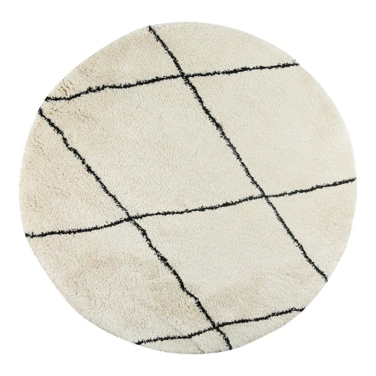 Interieur05 Berber Rond vloerkleed- hoogpolig- wit/zwart - scandinavis