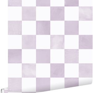 ESTAhome behang geblokt motief lila paars en wit – 53 cm x 10.05 m – 1 ESTAhome behang geblokt motief lila paars en wit – 53 cm x 10.05 m – 1