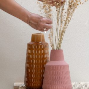 J-Line vaas Ria Gekerfd – porselein – terracotta – small – Ø 16 cm