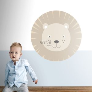 ESTAhome zelfklevende behangcirkel dierenkoppen beige – Ø 70 cm – 1589