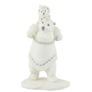 J-Line decoratie Ijsbeer + Beertje Hand In Hand – polyresin – wit/grij