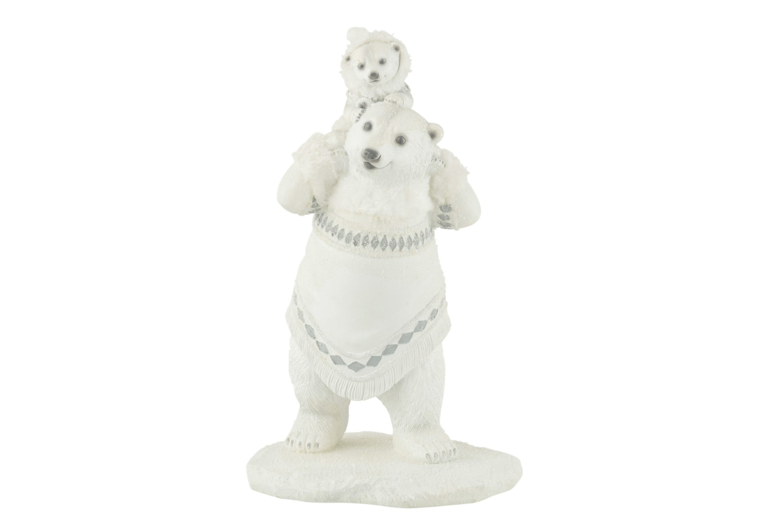 J-Line decoratie Ijsbeer + Beertje Hand In Hand - polyresin - wit/grij