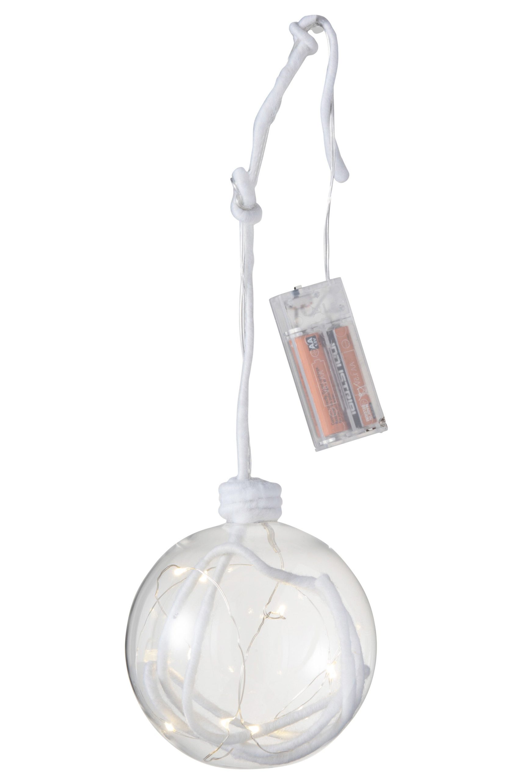 J-Line kerstbal Bal + Touw - glas - wit - large - 4 stuks - LED lichtj