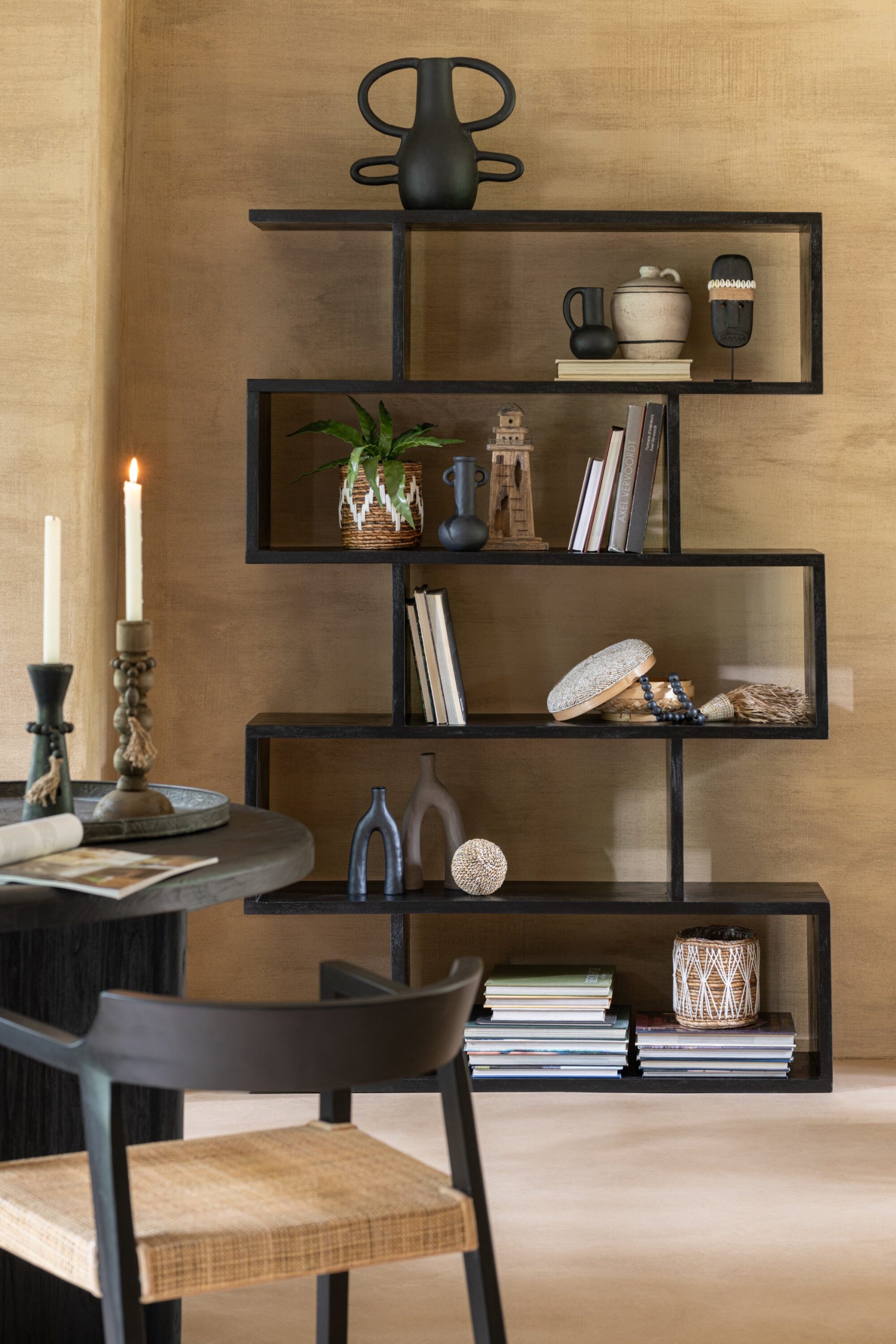 J-Line boekenkast Verticaal Latten - hout - zwart