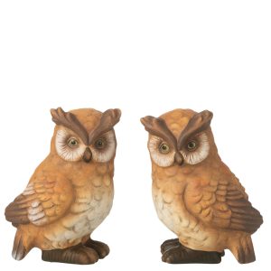 J-Line decoratie Uil – porselein – bruin – large – 2 stuks