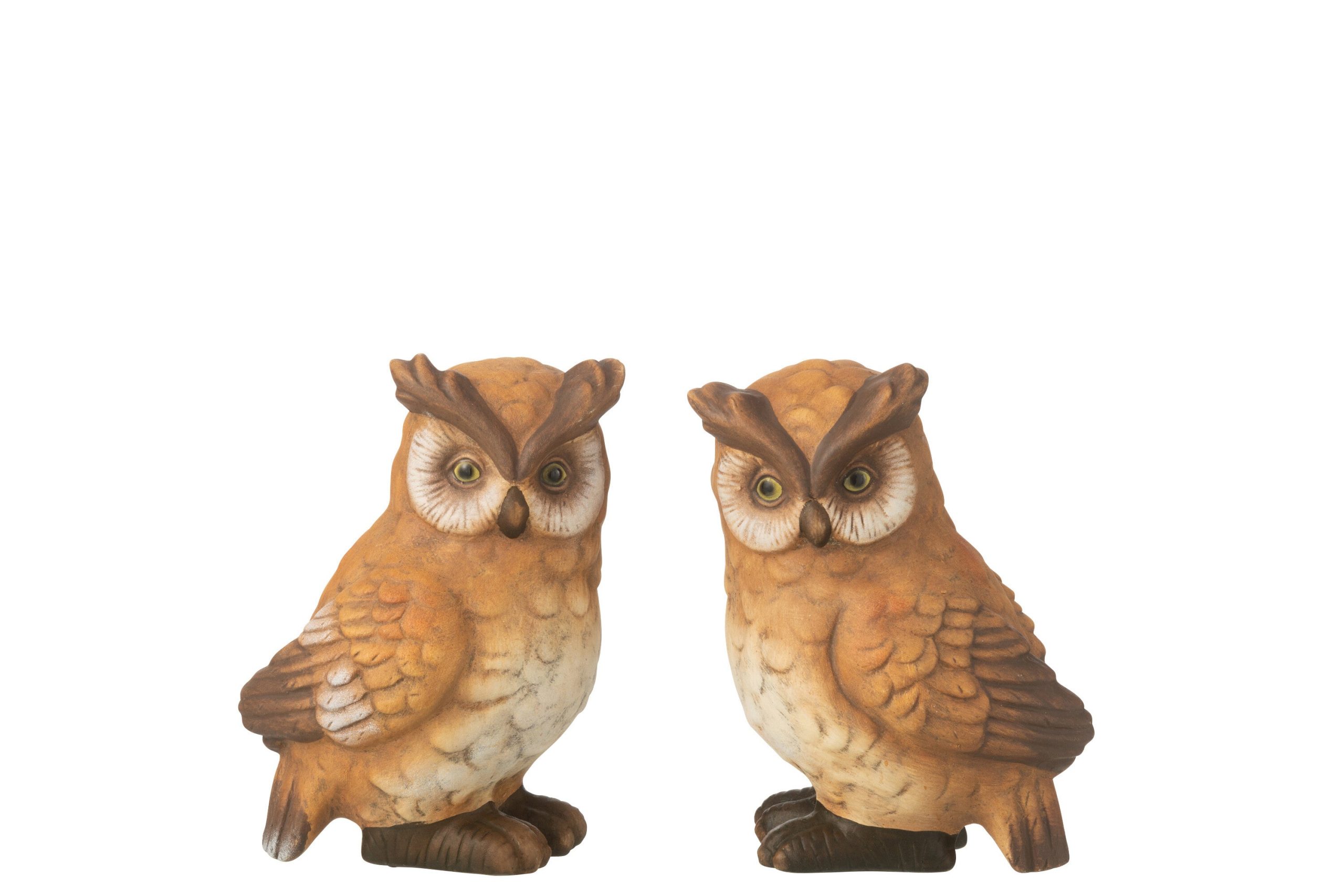 J-Line decoratie Uil - porselein - bruin - large - 2 stuks