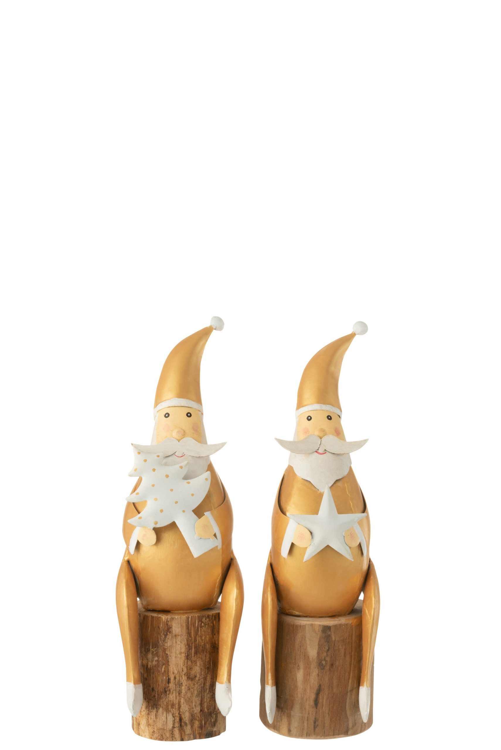 J-Line figuur Op Voet - ijzer/hout - wit/goud - 2 stuks