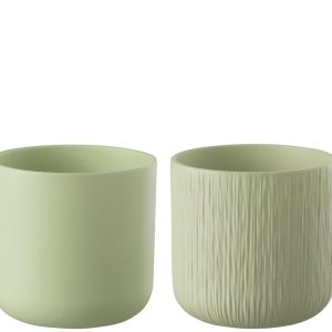 J-Line bloempot Gen – keramiek – pistache – large – 2 stuks – Ø 18.5 c