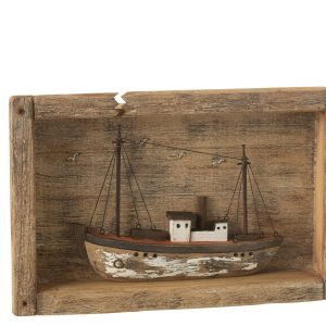 J-Line decoratie Boot In Kader – hout – naturel/wit