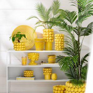 J-Line bloempot Touwtjes Streep – papier – geel/groen – extra large – J-Line bloempot Touwtjes Streep – papier – geel/groen – extra large –