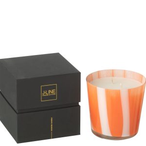 J-Line geurkaars Noa Strepen – Stone & Rock – glas – oranje – small –