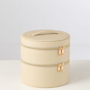 J-Line toilettas Rond + spiegel – kunstleder – beige