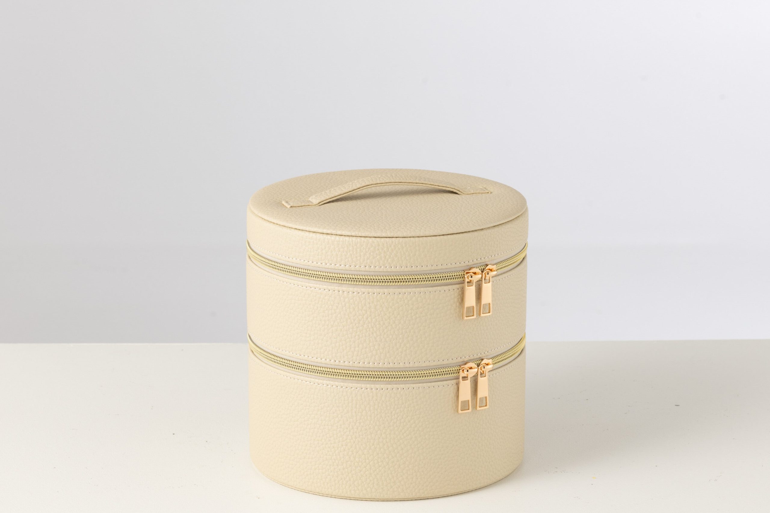 J-Line toilettas Rond + spiegel - kunstleder - beige