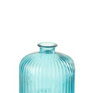 J-Line vaas Fles Stripe – glas – aqua – small – 18 cm hoog