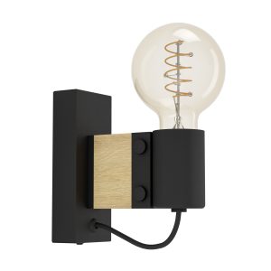 EGLO wandlamp Bailrigg – e27 – hout – zwart, bruin