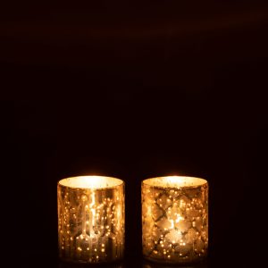 J-Line windlicht – glas – zilver – extra small – 2 stuks