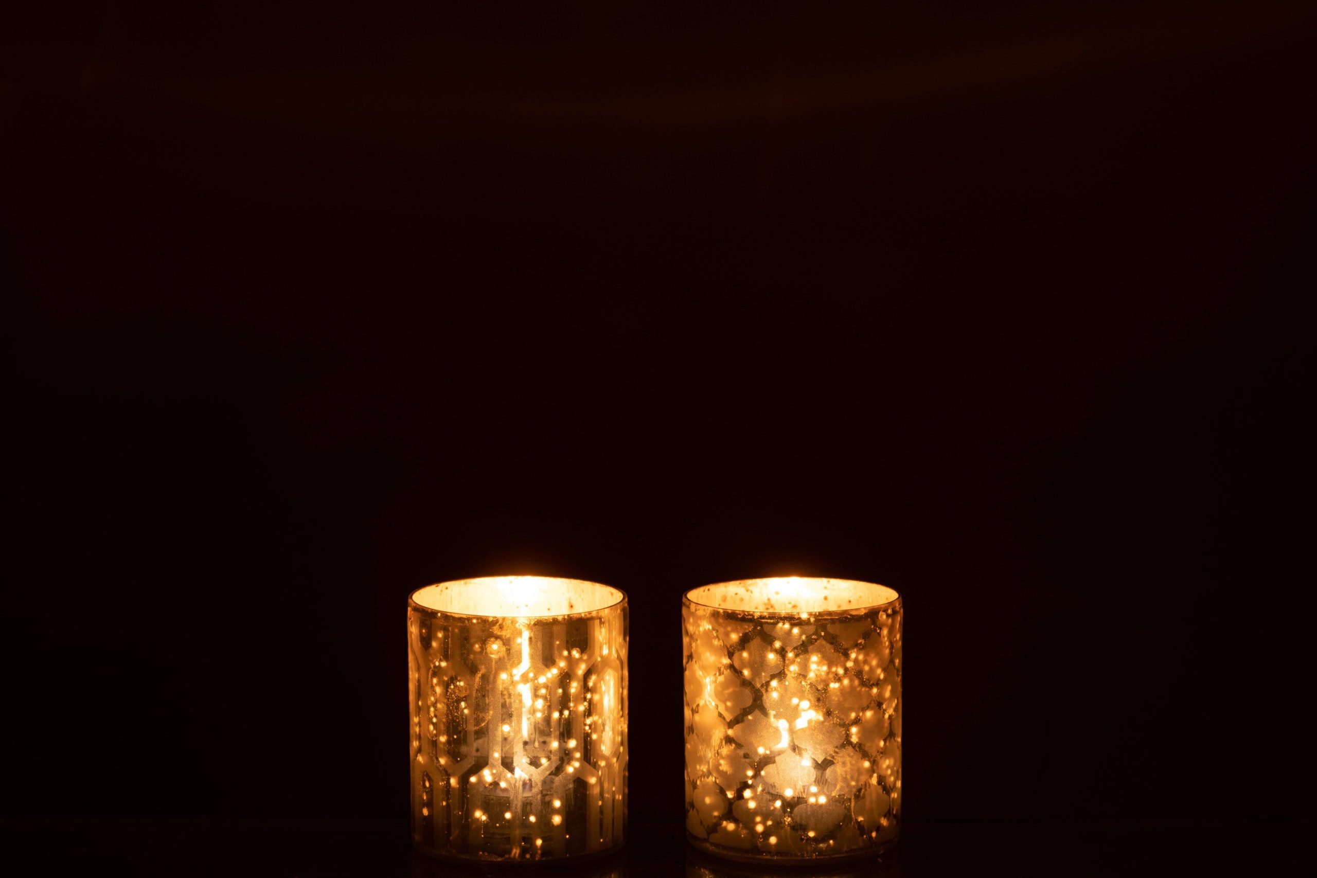 J-Line windlicht - glas - zilver - extra small - 2 stuks