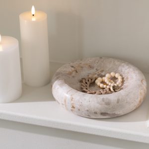 J-Line kom Rond Laag Marmer – steen – beige – small