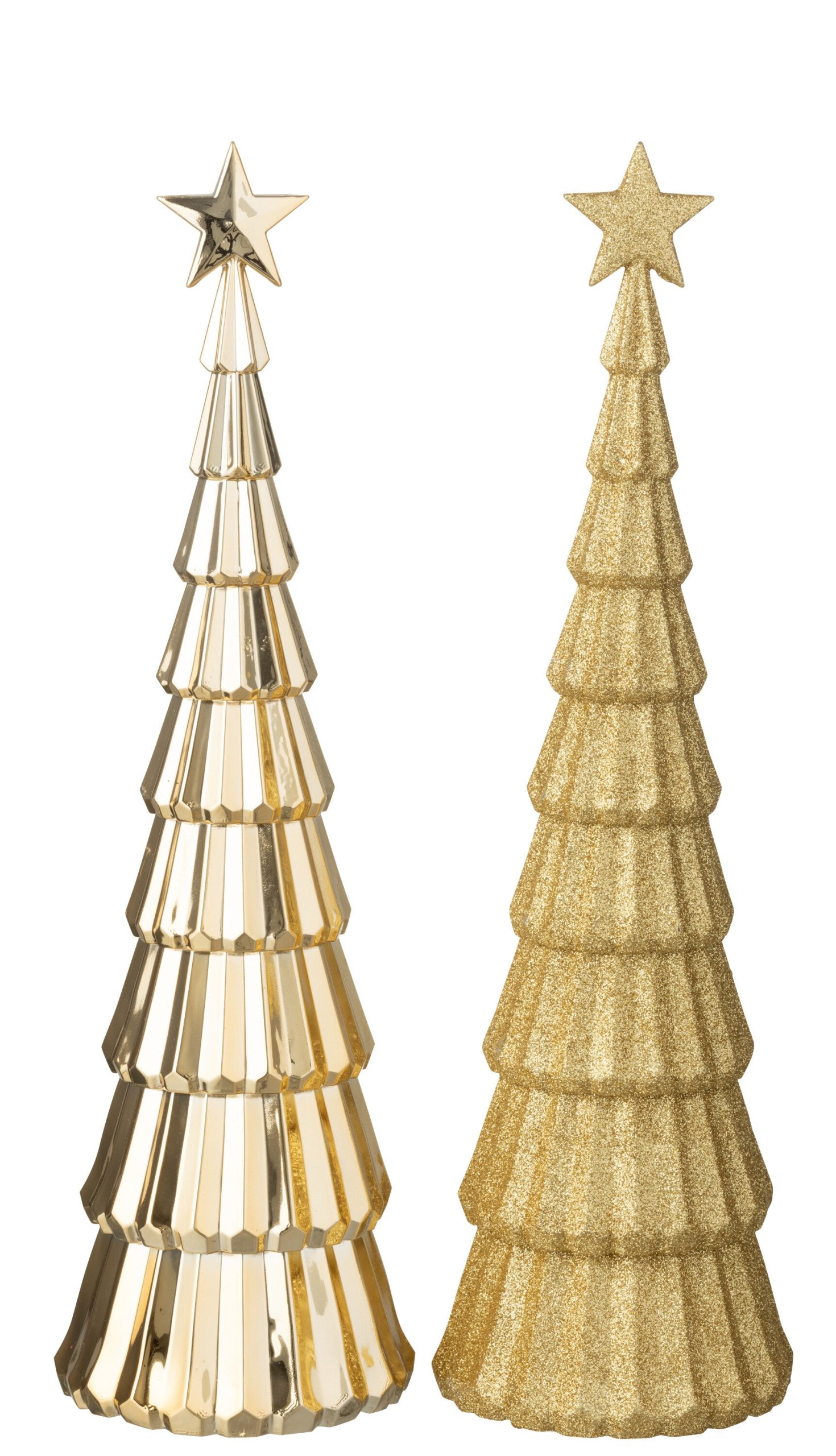 J-Line decoratie Kerstboom + Ster - kunststof - goud - 2 stuks