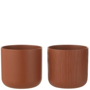 J-Line bloempot Gen – keramiek – bruin – large – 2 stuks – Ø 18.5 cm