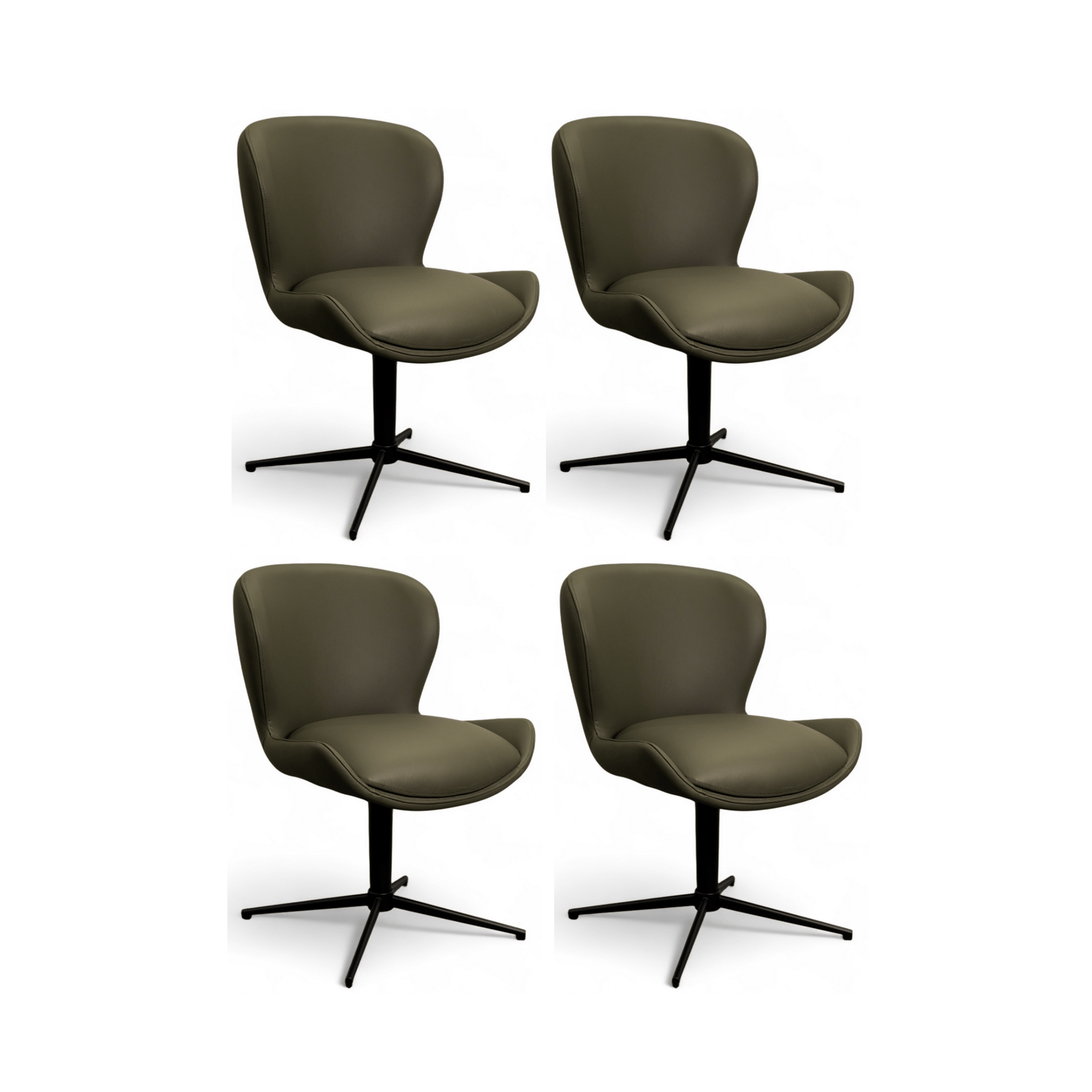 Furnhouse eetkamerstoel Nicklas - Olijfgroen - Leer - Set van 4