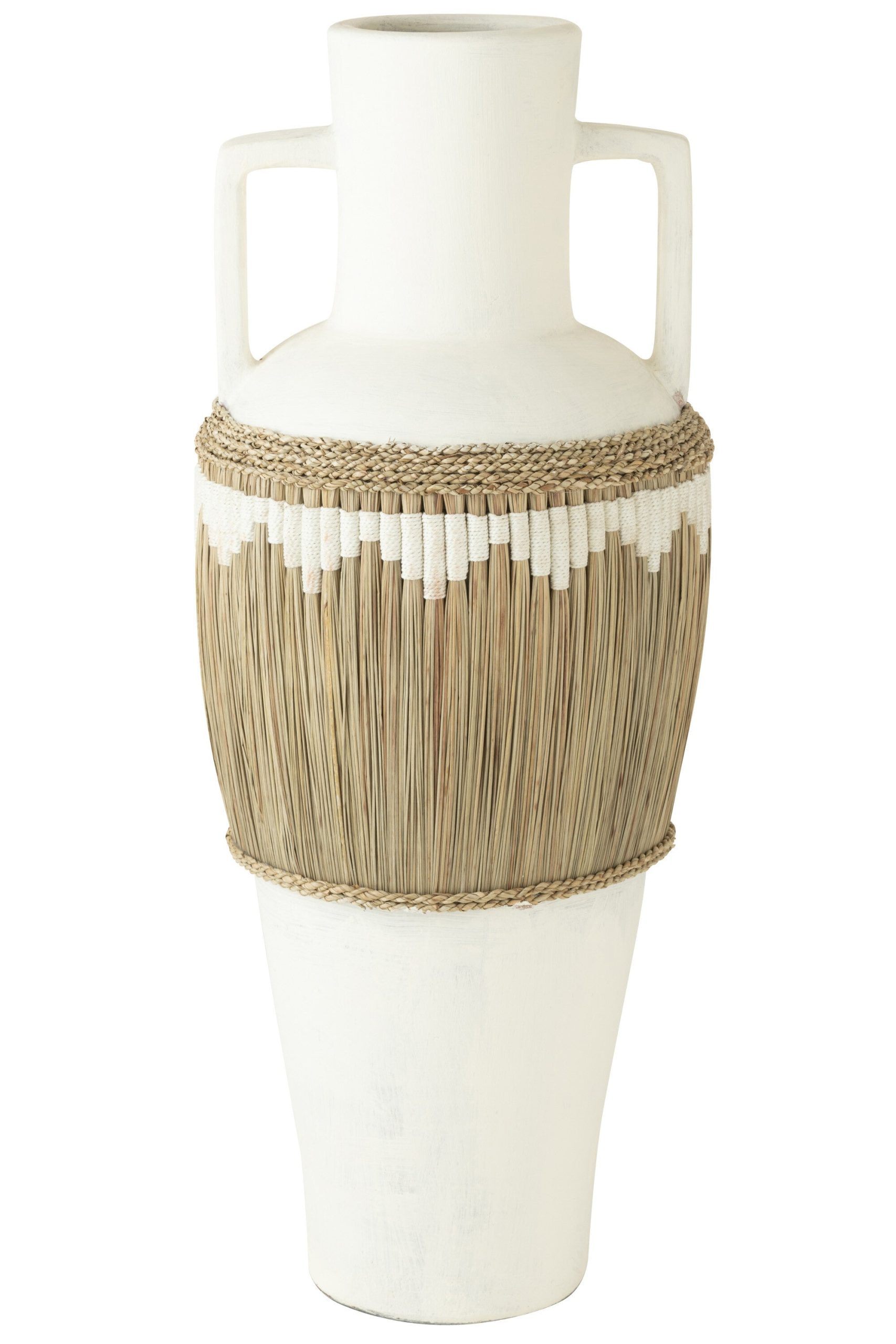 J-Line vaas + Handvaten Motief - terracotta/gras - wit/naturel - 100 c