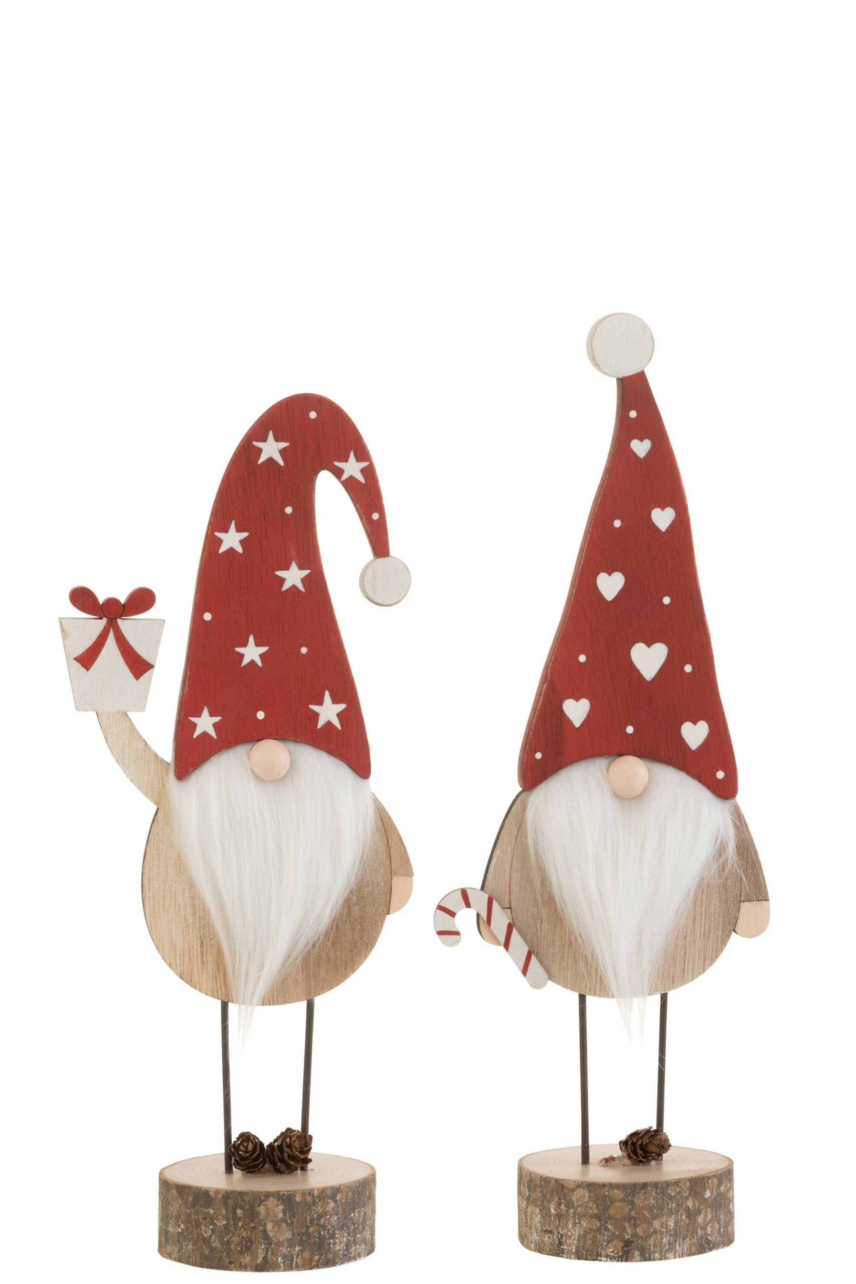 J-Line kerstfiguur Kerstman Hoed Hart/Ster - hout - rood/wit - large -