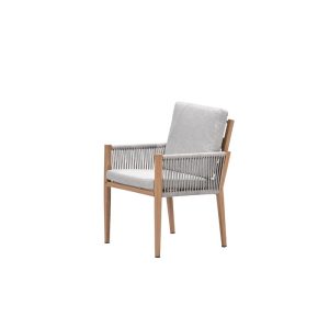 Sardinia dining fauteuil – light teaklook – TPU rope sand – dark sand