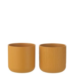 J-Line bloempot Gen – keramiek – oker – medium – 2 stuks – Ø 15 cm