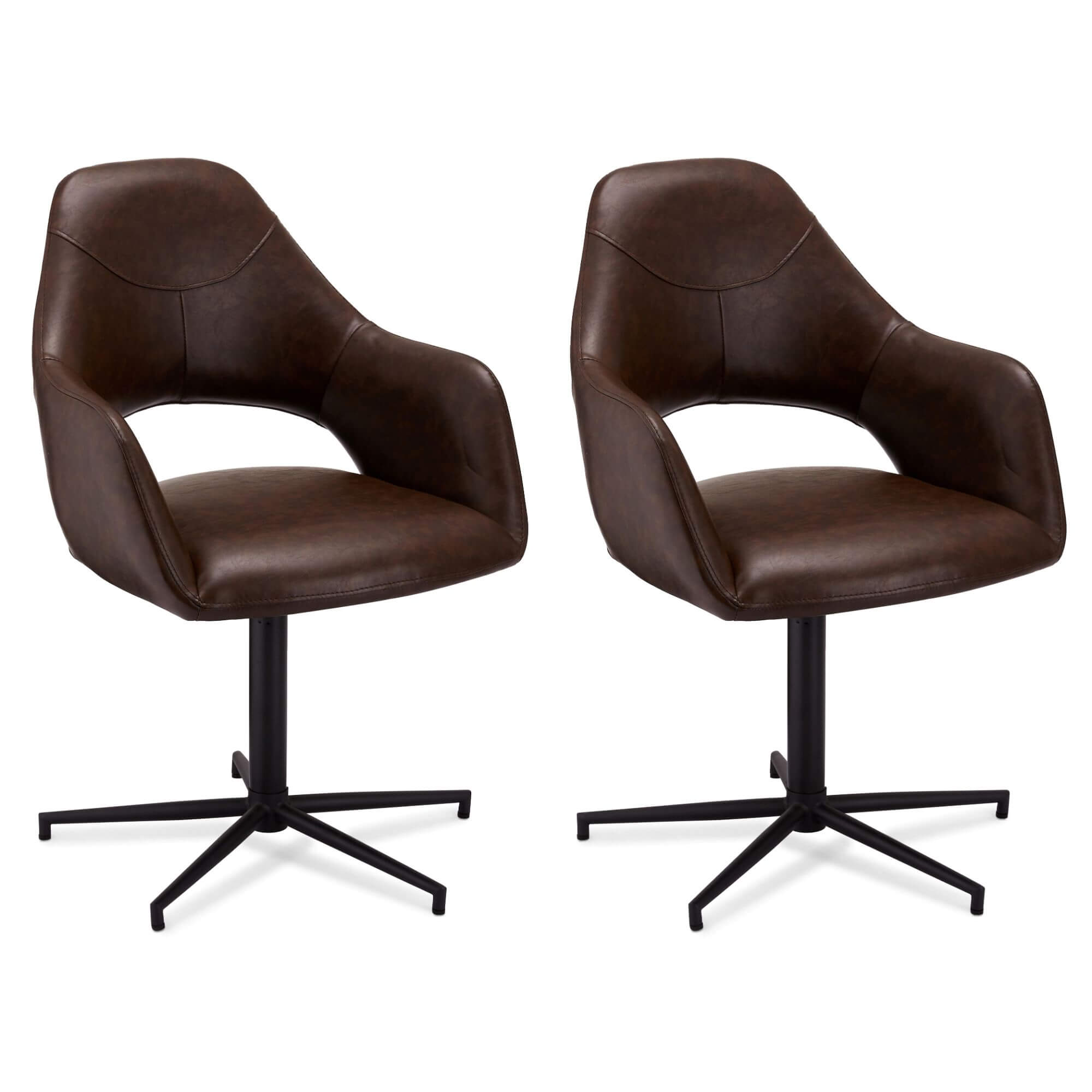 Furnhouse eetkamerstoelen armleuning Luna - Donkerbruin - Kunstleer -