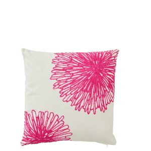 J-Line kussen Bloemen – katoen – wit/fuchsia