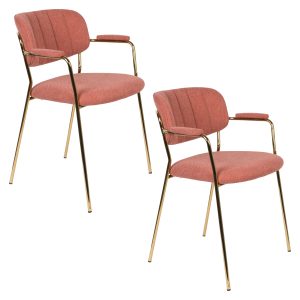 Housecraft Living Jolien Eetkamerstoelen armleuning Goud/Roze – Set va Housecraft Living Jolien Eetkamerstoelen armleuning Goud/Roze – Set va