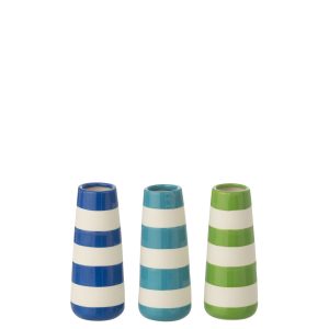 J-Line vaas Gestreept – porselein – groen/blauw – small – set van 3 J-Line vaas Gestreept – porselein – groen/blauw – small – set van 3